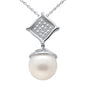 <span style="color:purple">SPECIAL!</span> .03ct G SI 14K White Gold Diamond Pearl Pendant Necklace 18" Long Chain