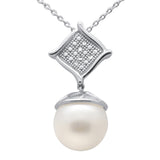 <span style="color:purple">SPECIAL!</span> .03ct G SI 14K White Gold Diamond Pearl Pendant Necklace 18" Long Chain