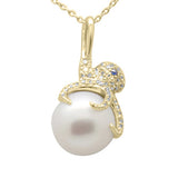 .20ct G SI 14K Yellow Gold Diamond Pearl Pendant Necklace 18" Long Chain