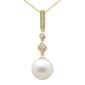 <span style="color:purple">SPECIAL!</span> .10ct G SI 14K Yellow Gold Diamond Pearl Pendant Necklace 18" Long Chain
