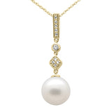 .10ct G SI 14K Yellow Gold Diamond Pearl Pendant Necklace 18" Long Chain