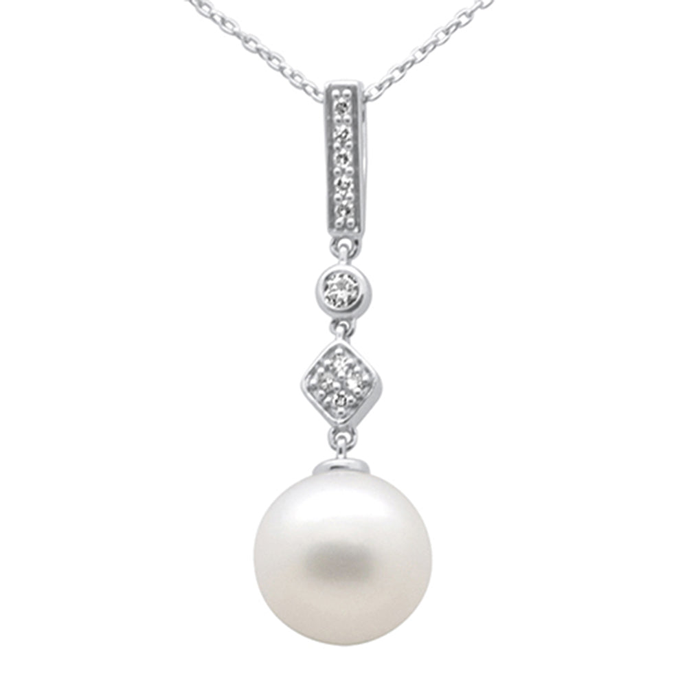 .10ct G SI 14K White Gold Diamond Pearl Pendant Necklace 18" Long Chain