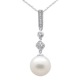 .10ct G SI 14K White Gold Diamond Pearl Pendant Necklace 18" Long Chain