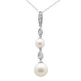 .16ct G SI 14K White Gold Diamond Pearl Pendant Necklace 18" Long Chain