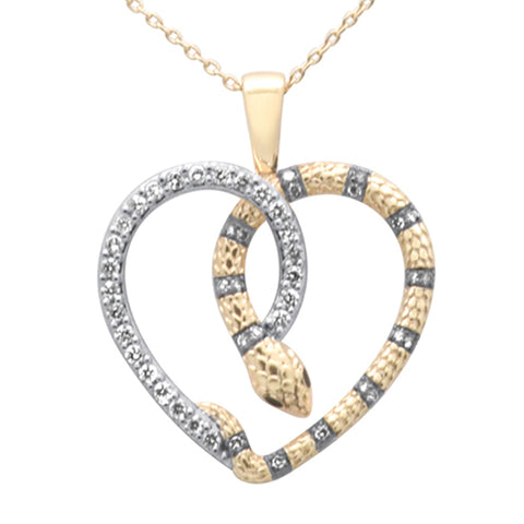 <span style="color:purple">SPECIAL!</span> .32ct G SI 14K Yellow Gold Diamond Heart Serpentine Snake Pendant Necklace 18" Long Chain