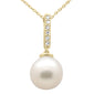 <span style="color:purple">SPECIAL!</span>.07ct G SI 14K Yellow Gold Diamond Pearl Pendant Necklace 18" Long Chain