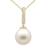 <span style="color:purple">SPECIAL!</span>.07ct G SI 14K Yellow Gold Diamond Pearl Pendant Necklace 18" Long Chain
