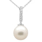 .07ct G SI 14K White Gold Diamond Pearl Pendant Necklace 18" Long Chain