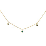.09ct G SI 14K Yellow Gold Diamond & Emerald Gemstones Pendant Necklace 18" Long
