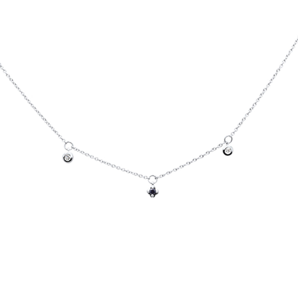 .10ct G SI 14K White Gold Diamond & Blue Sapphire Gemstones Pendant Necklace 16"+2" EXT