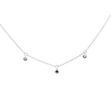.10ct G SI 14K White Gold Diamond & Blue Sapphire Gemstones Pendant Necklace 16"+2" EXT