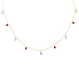 1.28ct G SI 14K Yellow Gold Diamond & Ruby Gemstones Pendant Necklace 16+2" Ext Long