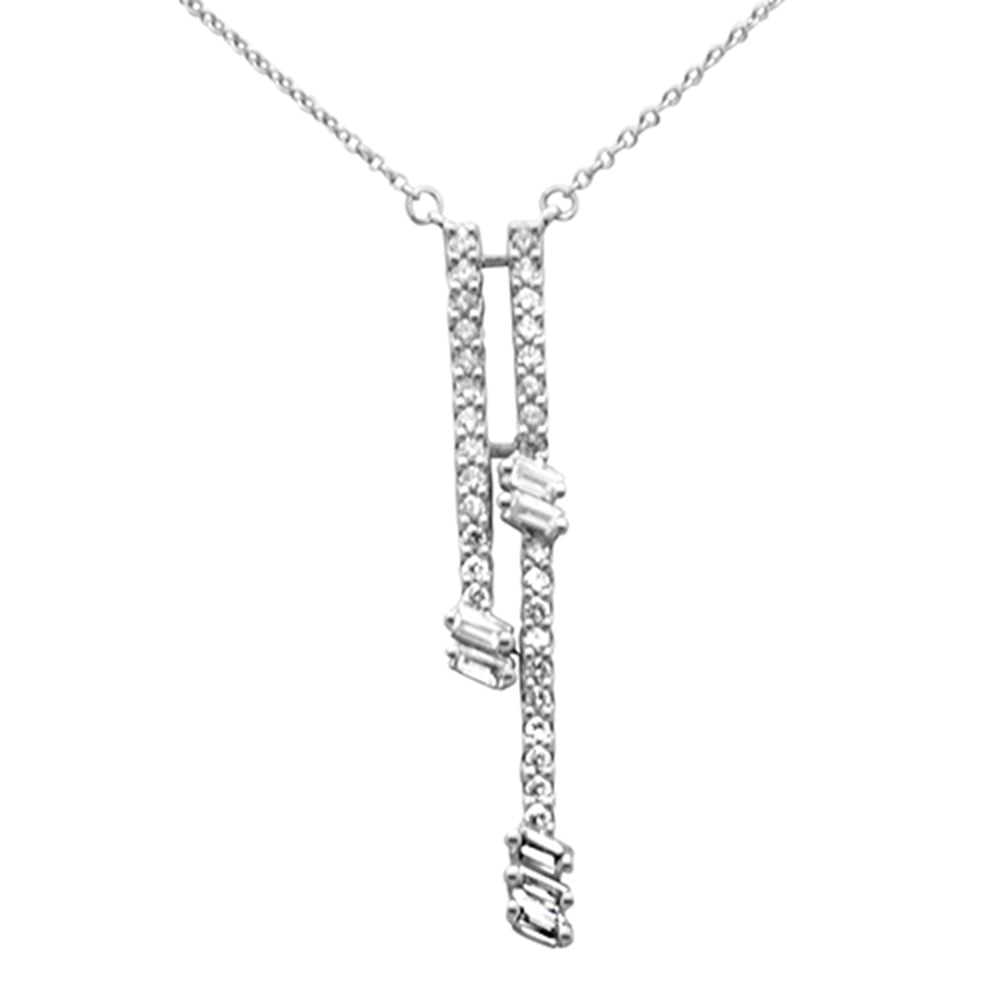 .55ct G SI 14K White Gold Diamond Round & Baguette Drop Pendant Necklace 18" Long