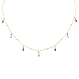 .35ct G SI 14K Yellow Gold Diamond & Ruby Gemstone Dangling Pendant Necklace 16" +2" EXT