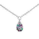 .12ct G SI 14K White Gold Multi Color Gemstone Pendant Necklace 16" +2" EXT