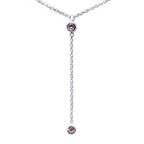 .06ct G SI 14K White Gold Pink Sapphire Gemstone Dangling Pendant Necklace 16" +2" EXT