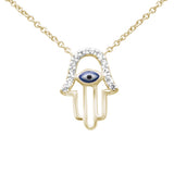 .07ct G SI 14K Yellow Gold Diamond Hamsa Pendant Necklace 16" +2" EXT