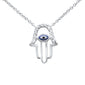 <span style="color:purple">SPECIAL!</span>.07ct G SI 14K White Gold Diamond Hamsa Pendant Necklace 16" +2" EXT