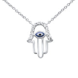 .07ct G SI 14K White Gold Diamond Hamsa Pendant Necklace 16" +2" EXT