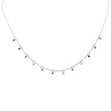 .75ct G SI 14K White Gold Diamond & Multi Color Gemstone Pendant Necklace 16" +2" EXT