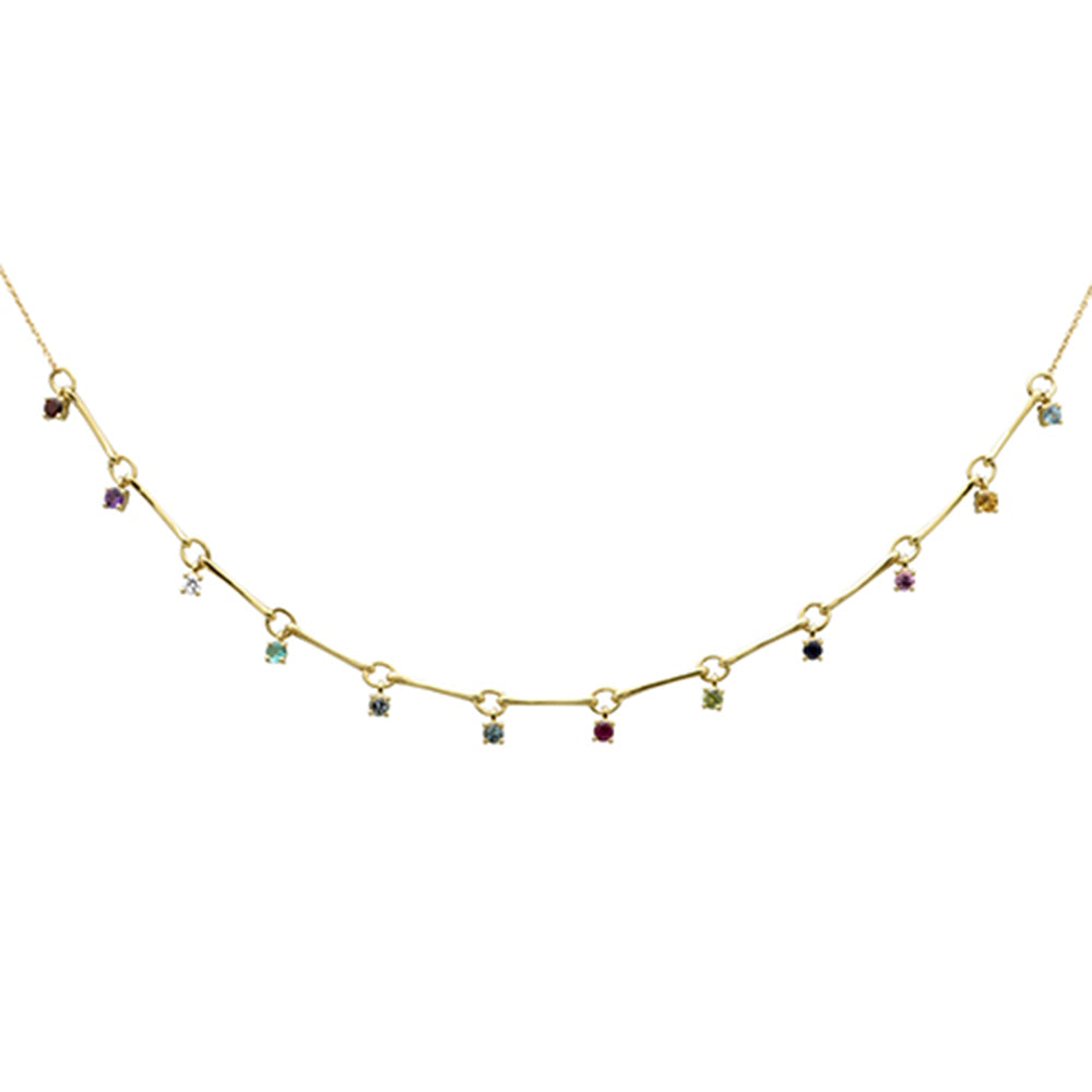  .73ct G SI 14K Yellow Gold Diamond & Multi Color Gemstone Pendant Necklace 16" +2" EXT