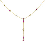 1.13ct G SI 14K Yellow Gold Diamond & Ruby Gemstone Dangling Pendant Necklace 16" +2" EXT