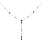 <span style="color:purple">SPECIAL!</span> 1.14ct G SI 14K White Gold Diamond & Ruby Gemstone Lariat Pendant Necklace 16" +2" EXT