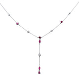 1.14ct G SI 14K White Gold Diamond & Ruby Gemstone Lariat Pendant Necklace 16" +2" EXT