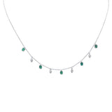 .91ct G SI 14K White Gold Diamond & Emerald Gemstone Dangling Pendant Necklace 16" + 2" EXT