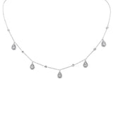 <span style="color:purple">SPECIAL!</span> .75ct G SI 14K White Gold Diamond Round & Baguette Pear Shaped Pendant Necklace 14" +2" EXT