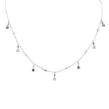 <span style="color:purple">SPECIAL!</span> 1.33ct G SI 14K White Gold Diamond & Blue Sapphire Gemstone Dangling Pendant Necklace 16" + 2" EXT