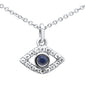 <span style="color:purple">SPECIAL!</span> .19ct G SI 14K White Gold Diamond & Blue Sapphire Gemstone Evil Eye Pendant Necklace 16" + 2" EXT
