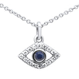 <span style="color:purple">SPECIAL!</span> .19ct G SI 14K White Gold Diamond & Blue Sapphire Gemstone Evil Eye Pendant Necklace 16" + 2" EXT