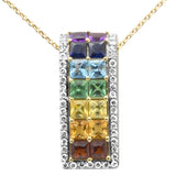<span>GEMSTONE CLOSEOUT! </span> 2.87ct G SI 14K Yellow Gold Diamond & Multi Color Gemstones Pendant Necklace 16 + 2" Long
