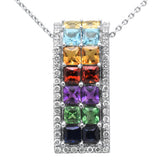 2.88ct G SI 14K White Gold Diamond & Multi Color Gemstone Pendant Necklace 16" + 2" Ext.