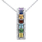 <span style="color:purple">SPECIAL!</span> 1.61ct G SI 14K White Gold Diamond & Multi Color Gemstones Pendant Neklace 16 + 2" Long