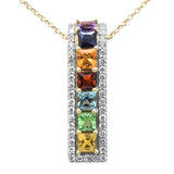 1.56ct G SI 14K Yellow Gold Diamond & Multi Color Gemstone Pendant Necklace 16" + 2" Ext.