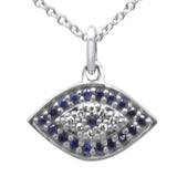 <span>DIAMOND CLOSEOUT! </span> .20ct G SI 14K White Gold Diamond & Blue Sapphire Gemstone Evil Eye Pendant Necklace 16+2" Long