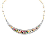 <span>GEMSTONE CLOSEOUT! </span> 9.53ct G SI 14K Yellow Gold Diamond & Multi Color Gemstones Pendant Collar Necklace 15" Long