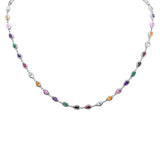 6.99ct G SI 14K White Gold Bezel Set Multi Color Gemstones Pendant Necklace 16" Long