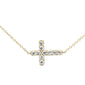 <span style="color:purple">SPECIAL!</span> .25ct G SI 14K Yellow Gold Diamond Sideways Cross Pendant Necklace 16" + 2" EXT