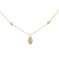 .12ct G SI 14K Yellow Gold Diamond Hamsa Pendant Necklace 16" + 2" EXT