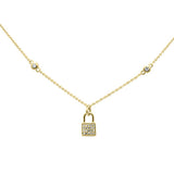 <span style="color:purple">SPECIAL!</span> .11ct G SI 14K Yellow Gold Diamond Lock Pendant Necklace 16" + 2" EXT
