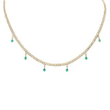  2.22ct G SI 14K Yellow Gold Diamond & Emerald Gemstone Dangling Cuban Necklace 12" + 4" EXT