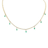 3.34ct G SI 14K Yellow Gold Diamond & Emerald Gemstone Dangling Pendant Necklace 14" + 2" EXT