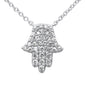 <span style="color:purple">SPECIAL!</span> .18ct G SI 14K White Gold Diamond Hamsa Pendant Necklace 14" + 2" Ext.