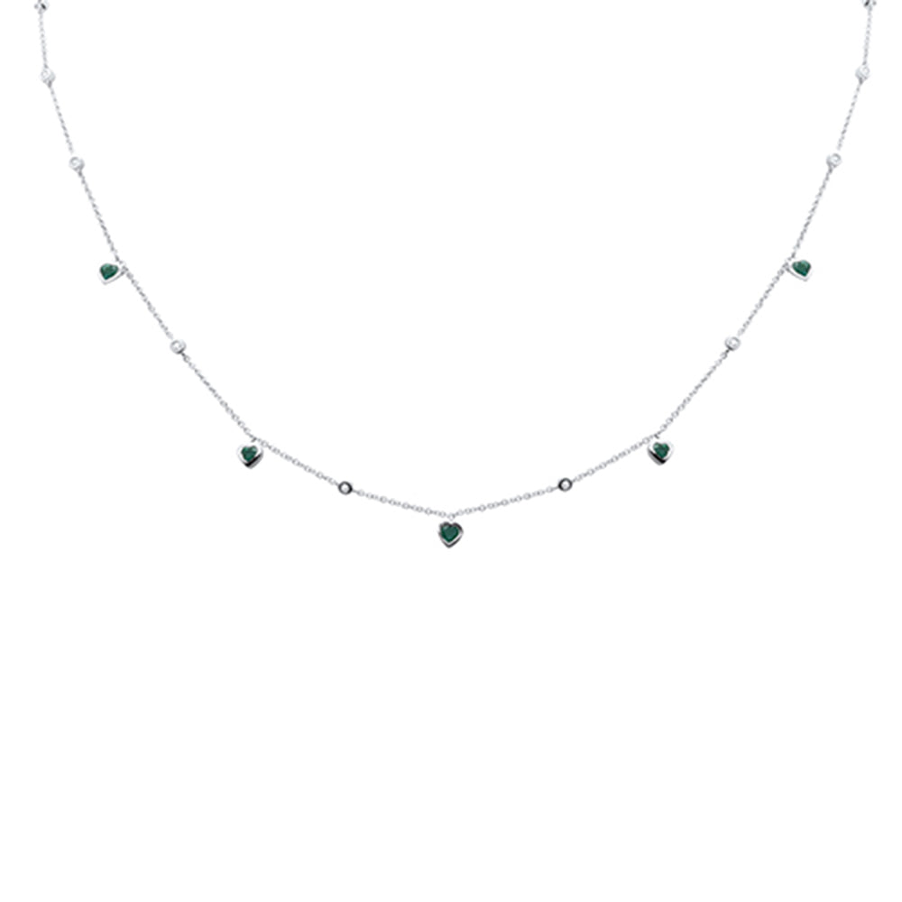  .57ct G SI 14K White Gold Diamond & Emerald Heart Necklace 16" + 2" Ext