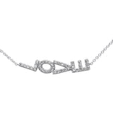 .20ct G SI 14K White Gold Diamond Sideways LOVE Pendant Necklace 16" + 2" Ext.