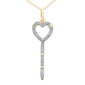 .09ct G SI 14K Yellow Gold Diamond Heart Key Pendant Necklace 18" Long