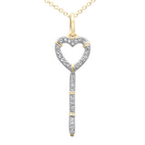 <span style="color:purple">SPECIAL!</span> .09ct G SI 14K Yellow Gold Diamond Heart Key Pendant Necklace 18" Long